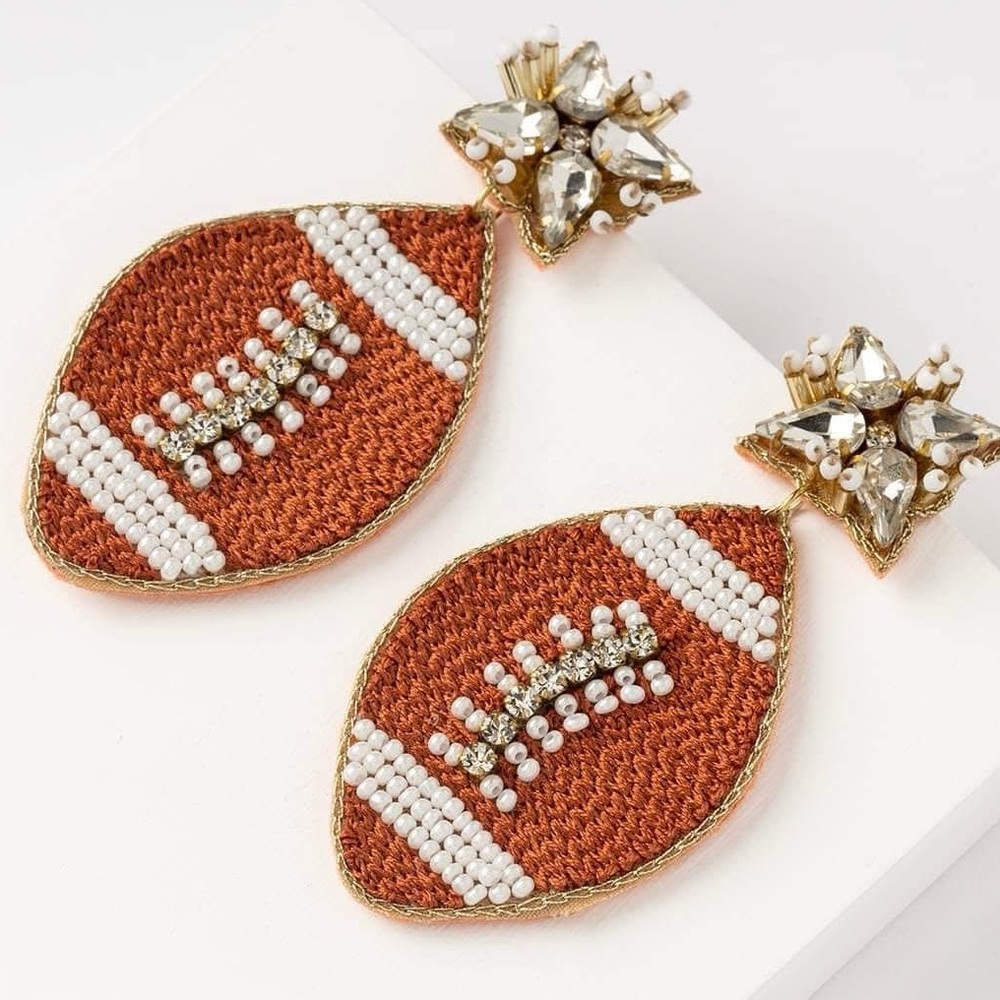 NEW Beaded Football Bling Earrings - Picture 6 of 7
